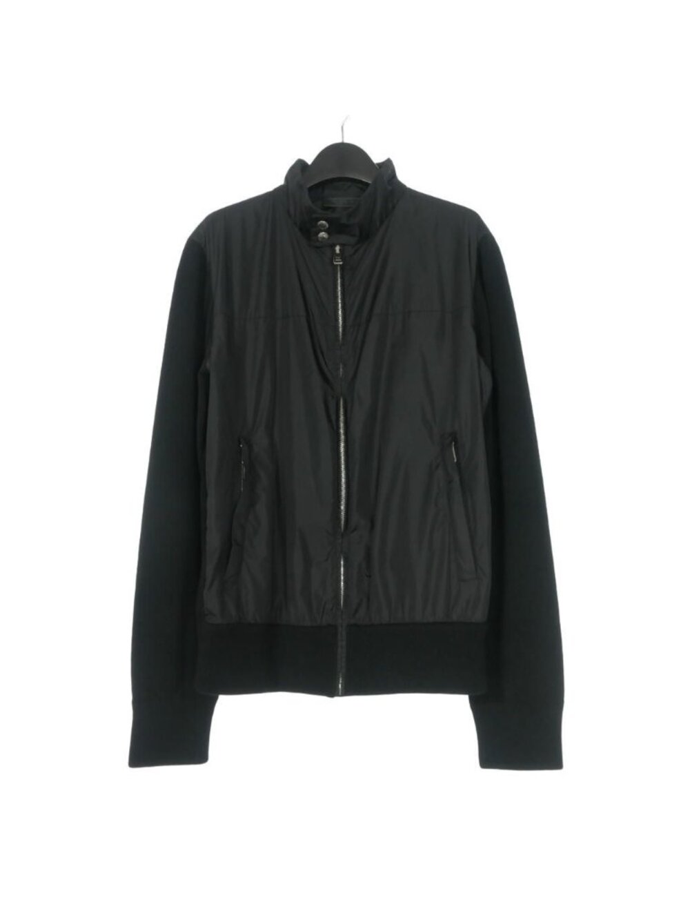 Prada Knit Contrast Nylon Jacket Long Sleeve 52 Black
